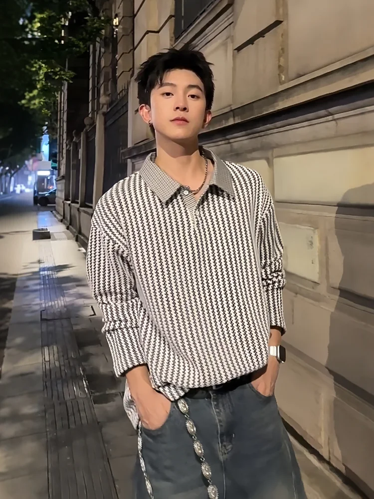 

Мужская футболка с длинным рукавом и воротником, с узором Fibone, в стиле Prince of Ws, для ранней осени, премиум-класса, Haome Base irt S...