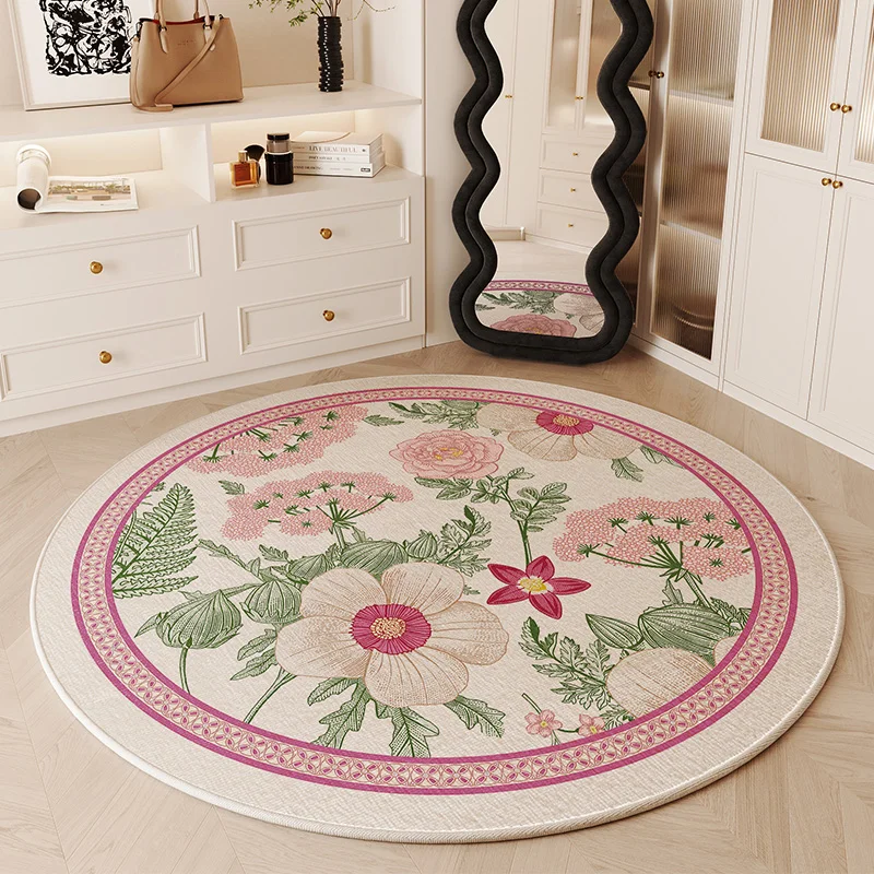 

Living Room Round Carpet Bedroom Dressing Table Chair Non-slip Floor Mat Retro French Floral Cloakroom Full-length Mirror Rugs