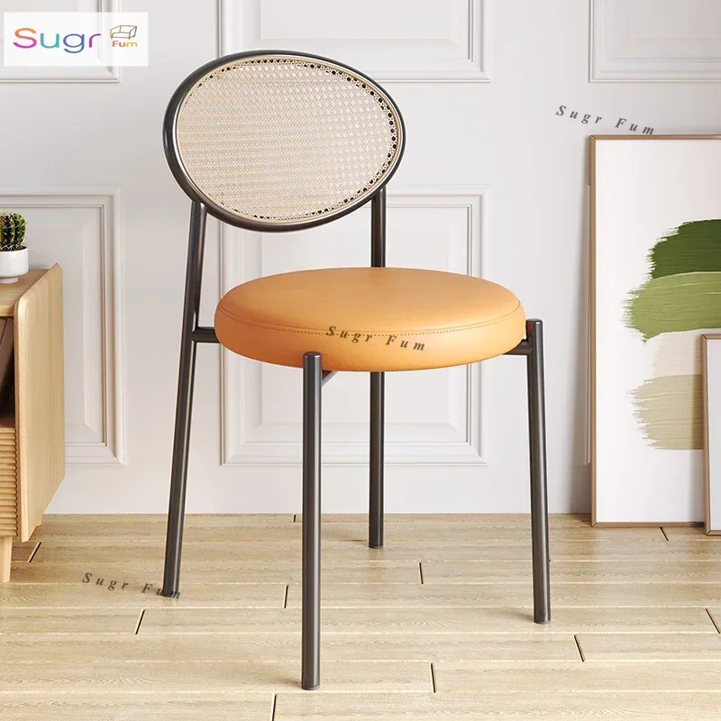 

Rattan chair home Nordic Internet celebrity retro dining table and chair wrought iron backrest stool shell wabi chair medieval d