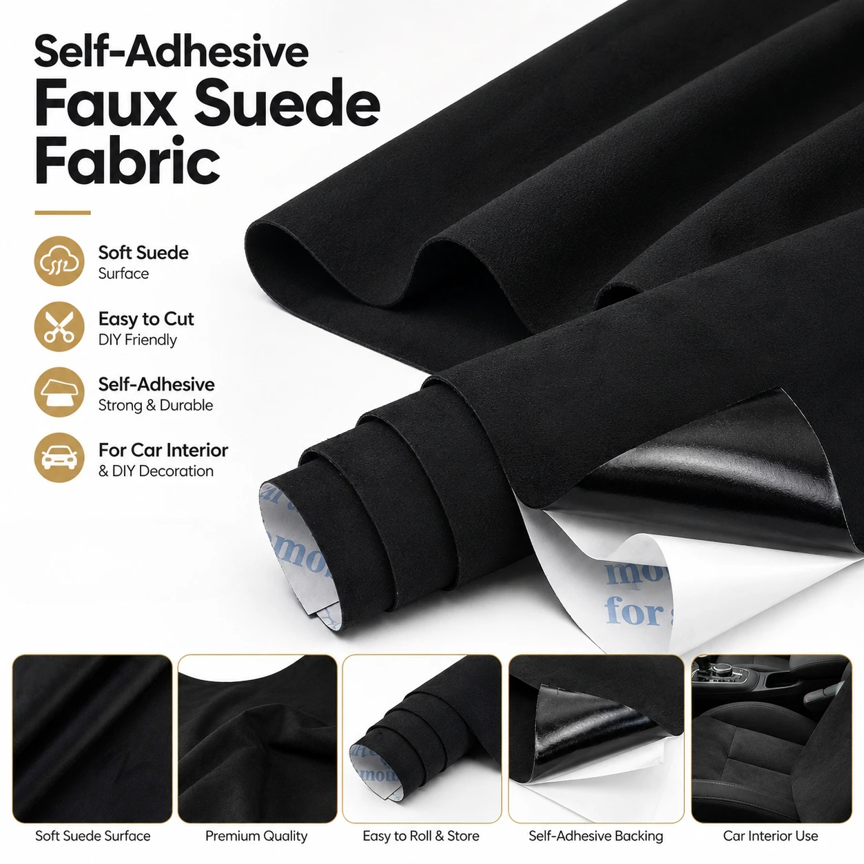

20x30/70cm 20/50/100*143cm Black Self Adhesive Fabric Velvet Cloth for Car Interior Repair Home Textile Decorative DIY Sewing