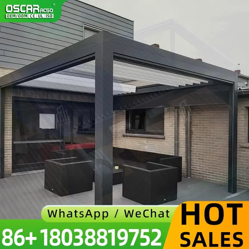 

Top Quality Electric Waterproof Double Layer Motorized Retractable Louvered Courtyard Awning Pergola for Backyard Garden Patio p