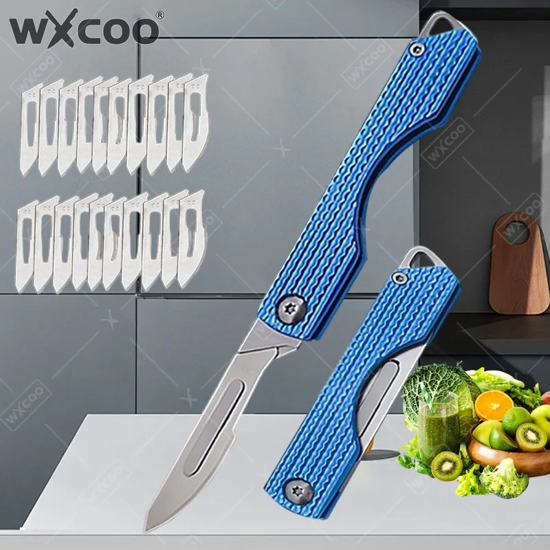WXCOO Stainless Steel Folding Knife Multi-Function Pocket Knife Fruit Knife for Kitchen Cooking Cutter Tools Replaceable blades