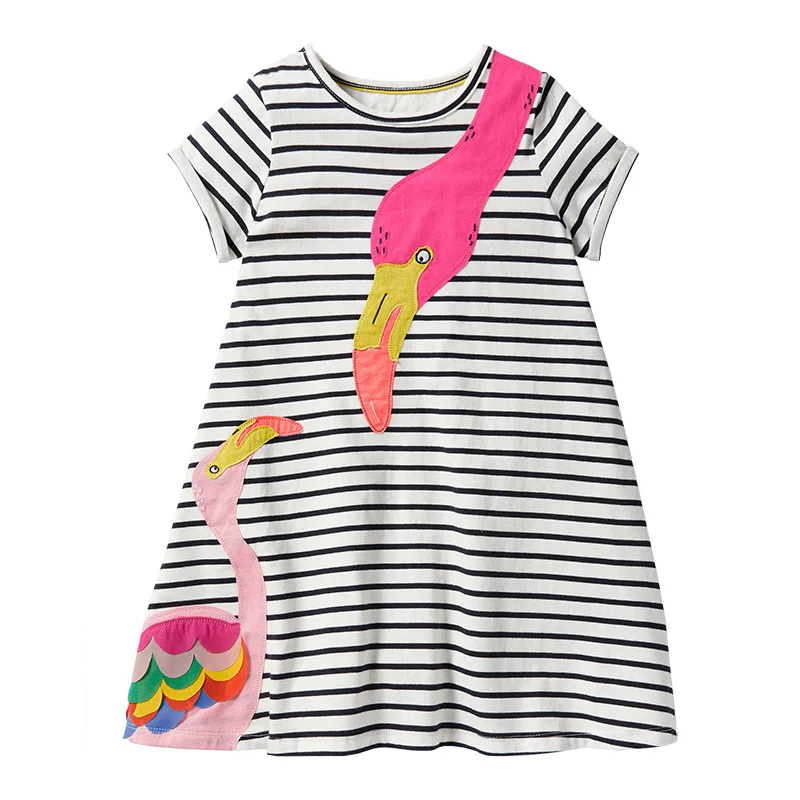 Little maven 2024 Baby Girls Casual Dress Summer Cotton Flamingo Frocks Lovely and Comfort Children Clothes for Toddler Infant