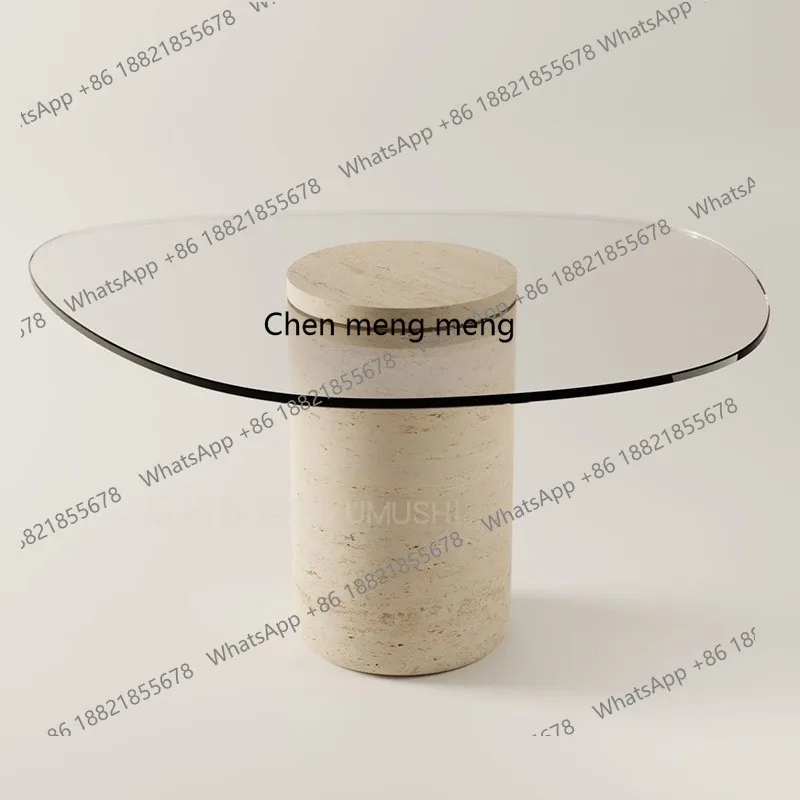 

Tempered glass marble dining table villa living room home light luxury simple modern glass table