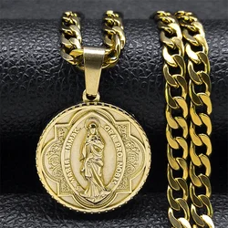 S Maria Immac Ora Pro Nobis Medallion Necklace Women Men Stainless Steel Religious Christian Pendant Necklaces Jewelry NZZ451S05