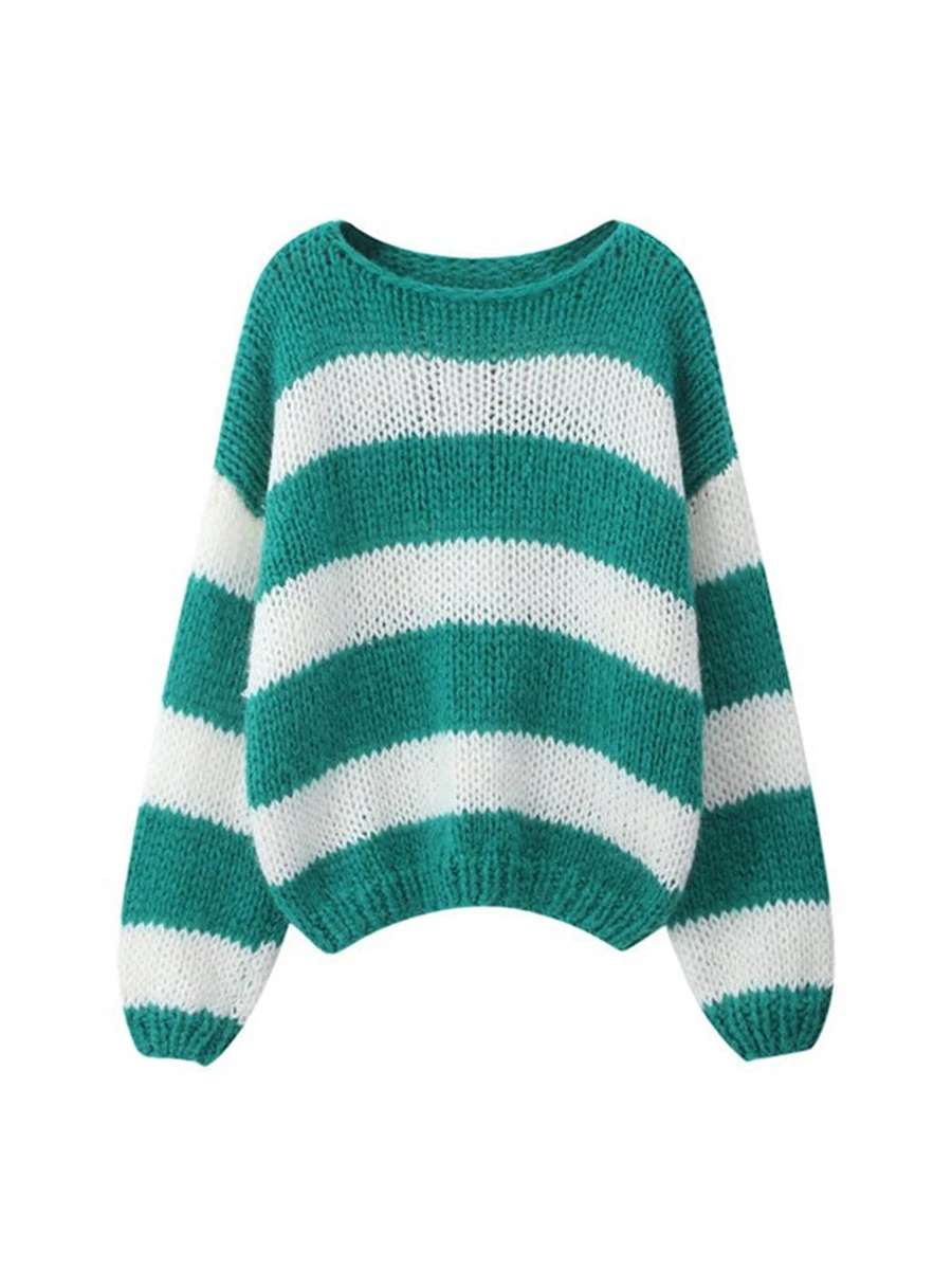 Women s Striped Sweater Loose Boat Neck Long Sleeve Pullover Tops for Fall Winter