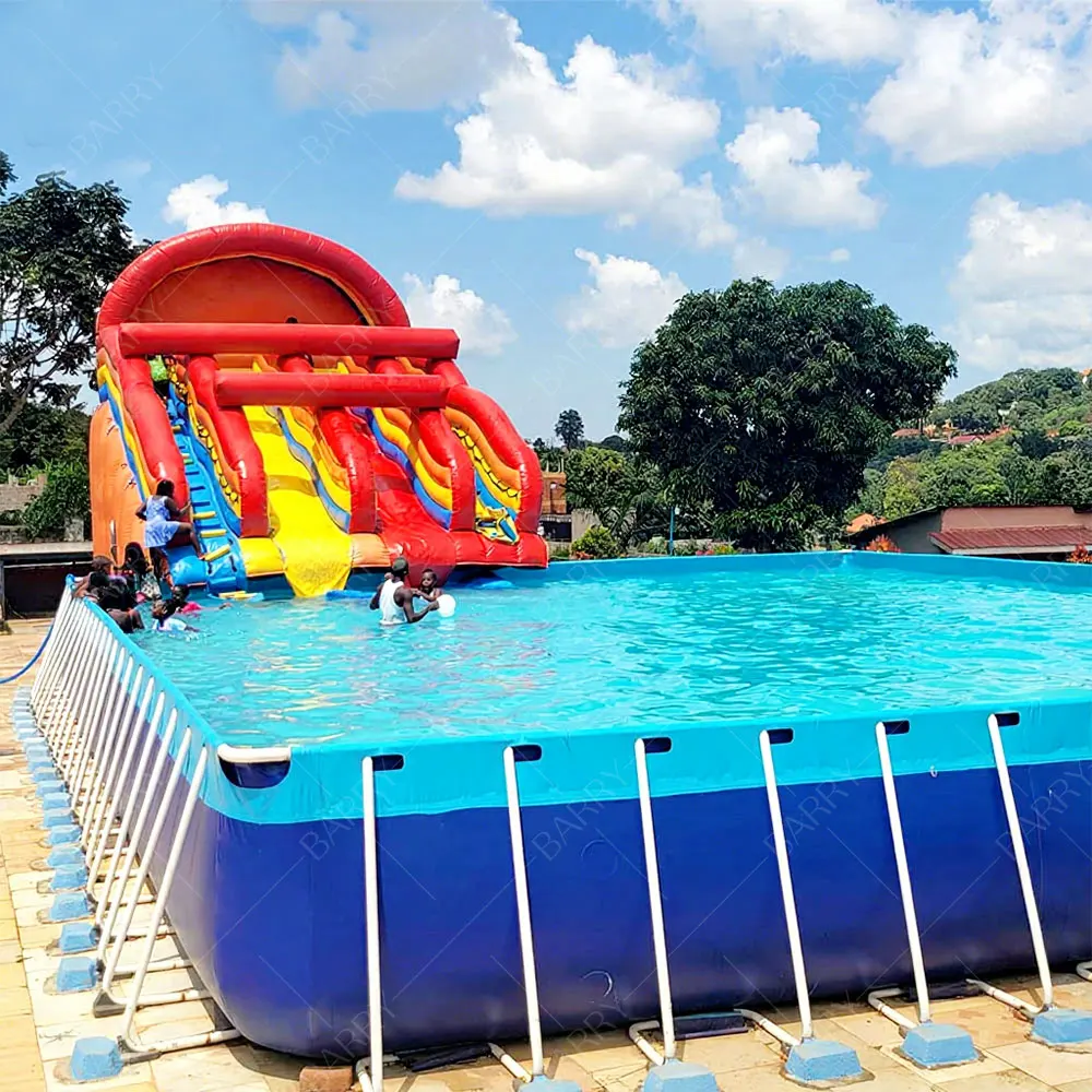 Large Rectangular Metal Frame Swimming Pool, PVC Tarpaulin Liner Swimming Pool For Amusement Water Park Equipment