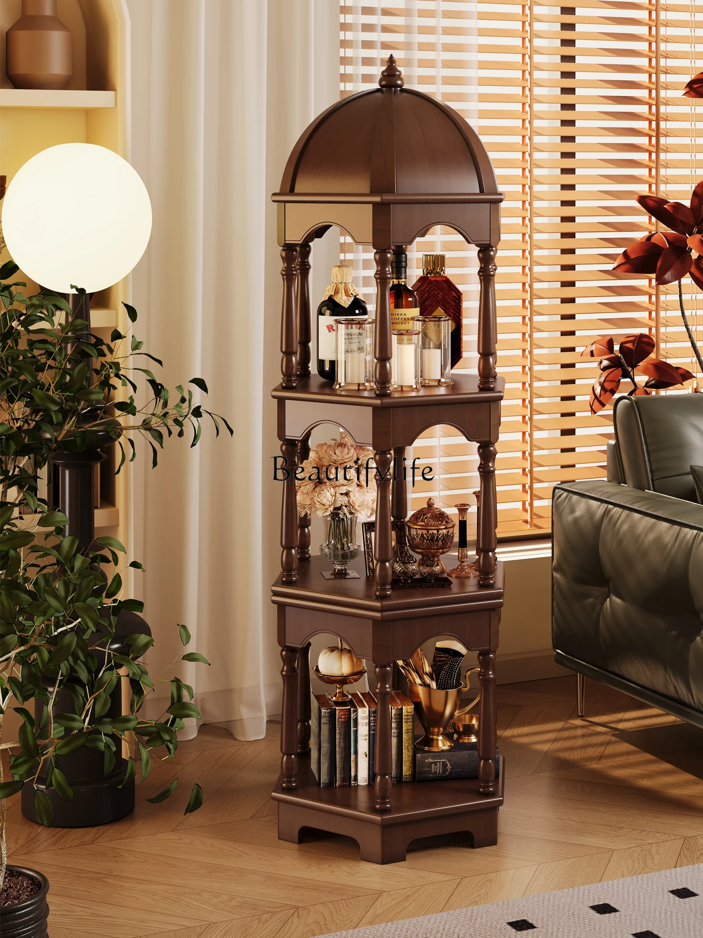 

American retro style solid wood storage storage tea and wine cabinet medieval sofa side decorative cabinet