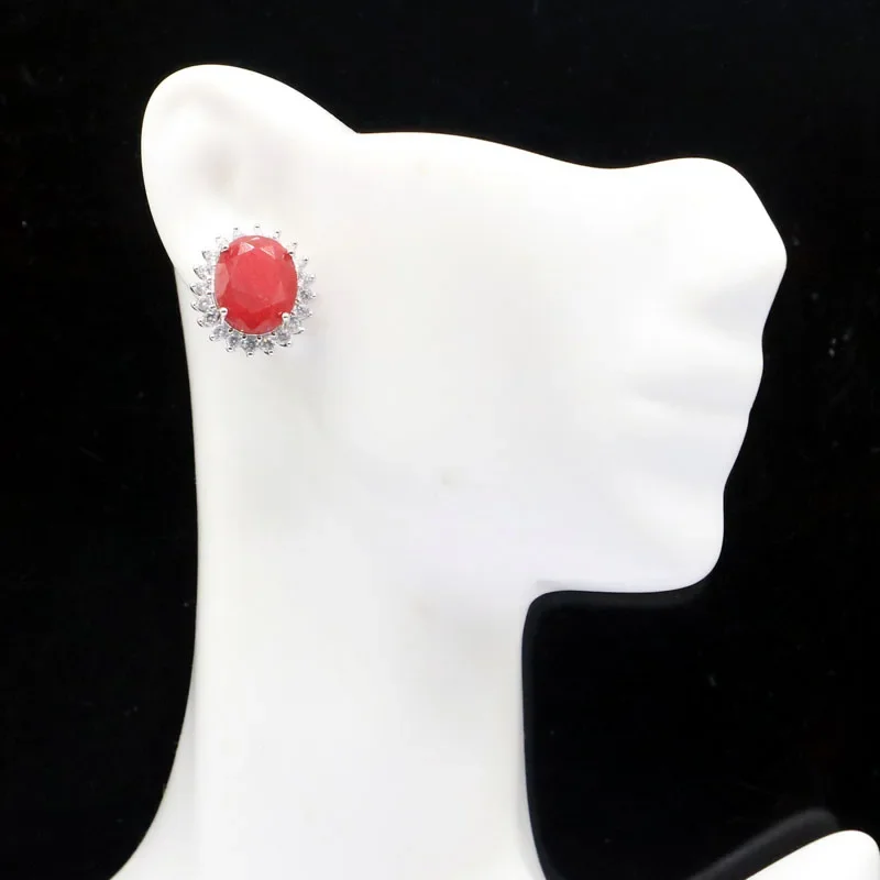 5g 925 SOLID STERLING SILVER Customized Earrings Lovely Cute Real Green Emerald Real Red Ruby  CZ Bride Wedding