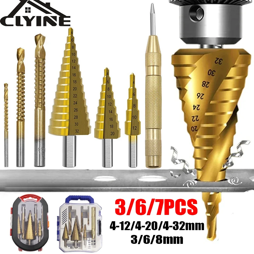 HSS Titanium Step Drill Bit Drilling Power Tools Metal High Groove Speed Steel Wood Hole Cutter Cone Drill Bits 4-12 4-20 4-32