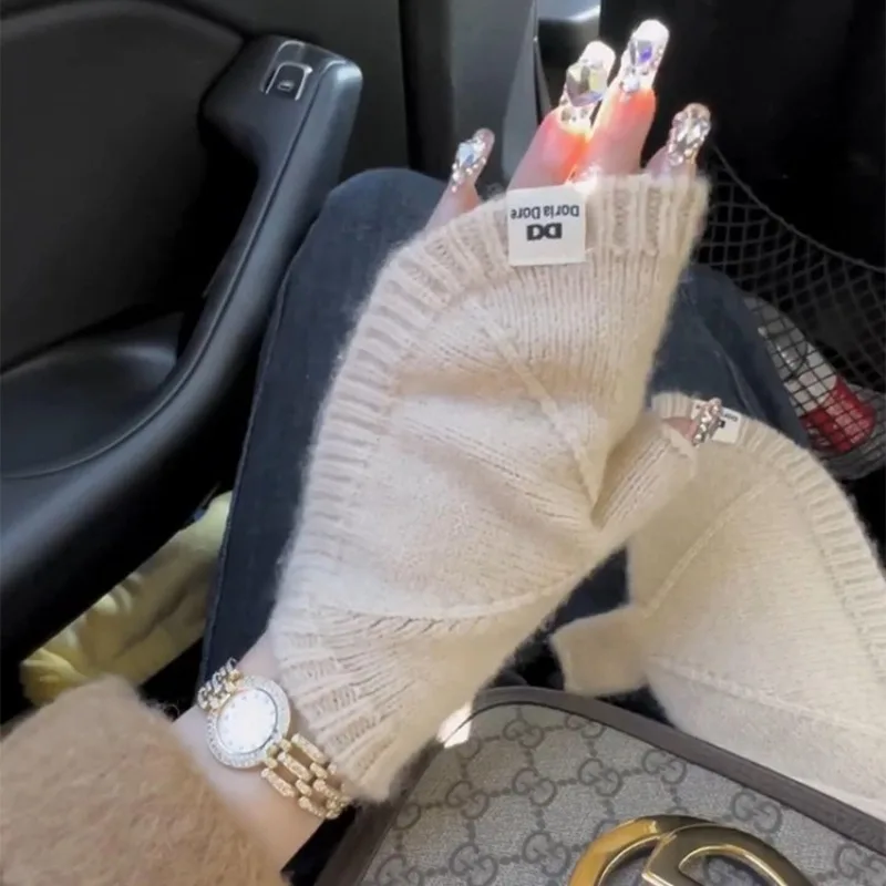 الكشمير أصابع قفازات النساء الشتاء الدافئة قذيفة محبوك قفازات أنيقة موضة تدفئة المعصم لمسة ناعمة نصف اصبع الفاخرة #1