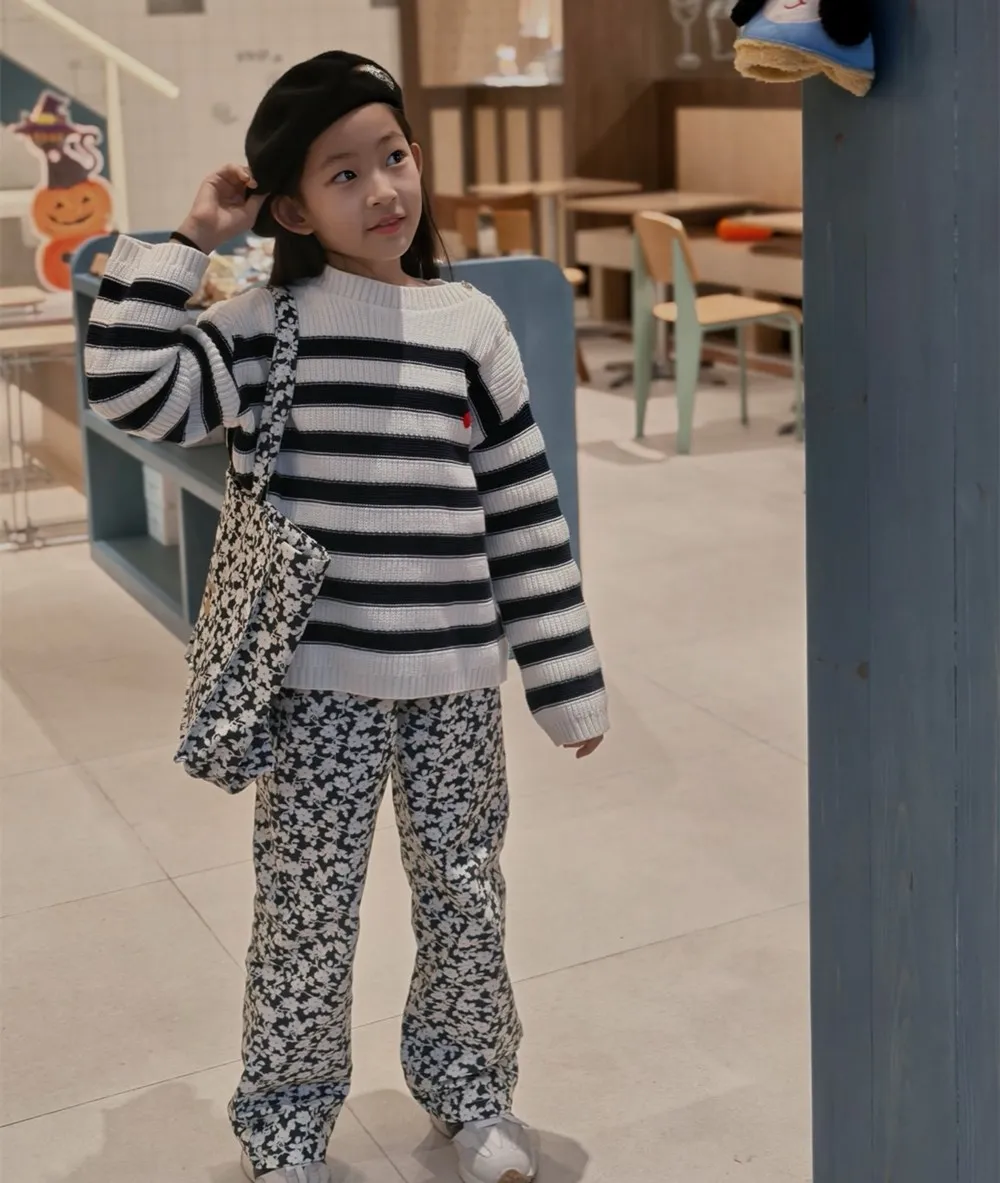 

Детские свитера, детский свитер для девочек, хлопковый модный вязаный пуловер с полосатым узором, свитер для девочек с вышивкой вишни