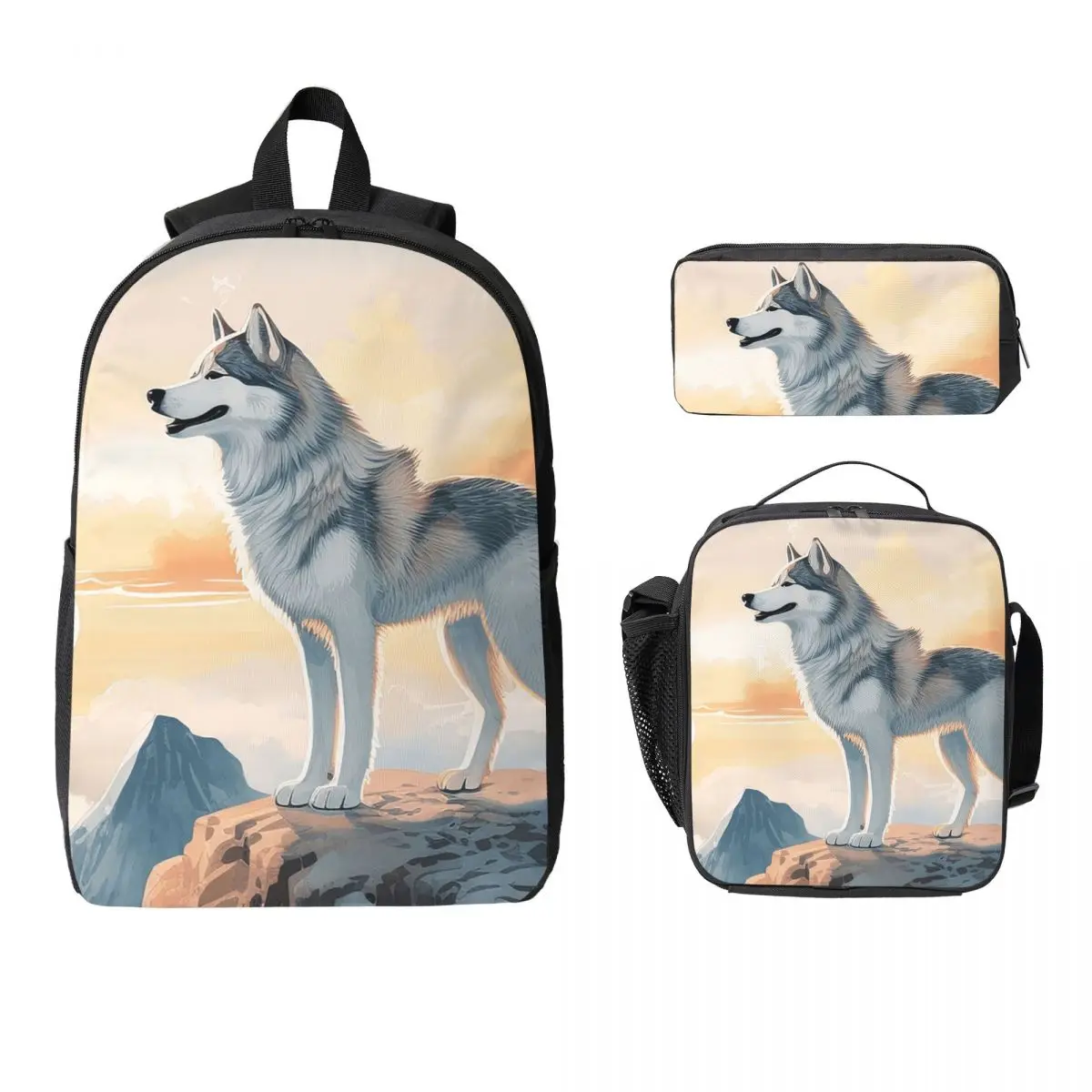 

Siberian Husky In The Mountains Backpack Student BookBag School Bag Laptop Shoulder Bags 3ps Insulated Lunch Bag Pencil Case