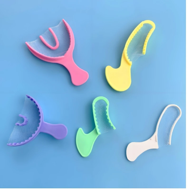 

35/50/100Pcs Disposable Dental Bite Registration Trays Plastic Colorful Impression Trays with Mesh Dentistry Material