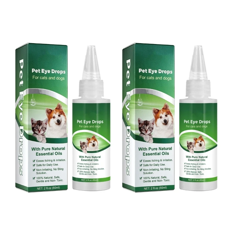 

2pcs Eye Drops Cleaner for Dogs 60ml Useful Mild Ingredients Soothing Moisturizing Stain Remover for Pet Eyes Care Drops T21C