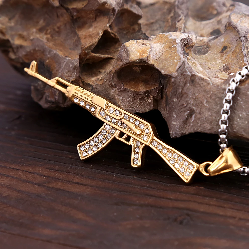 Fashion Creative Machine Gun Pendant Necklace Retro Stainless Steel Men's and Women's Necklace Rock Punk Jewelry Gifts Wholesale