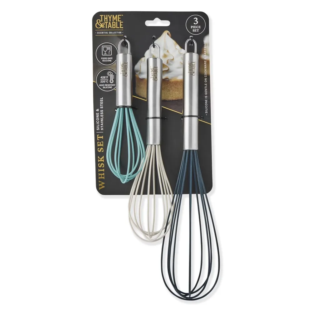 3 Piece Silicone Whisk Set Multi Size Heat Resistant Non Stick Baking Cooking Utensils Kitchen Tools Mixer Egg Beater Hand Whisk
