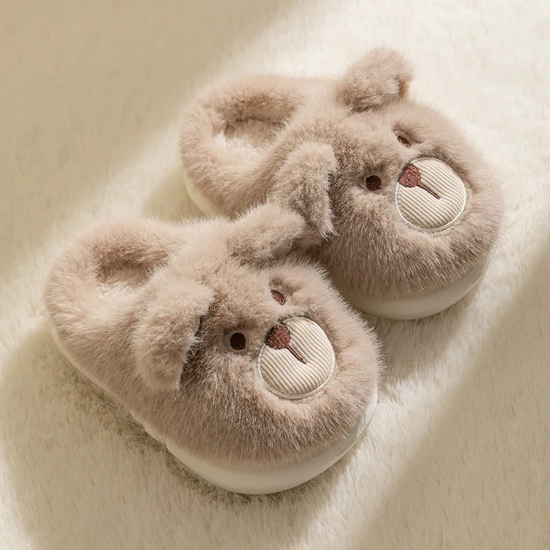 Cute Bear Children Winter Shoes Soft Bottom Cartoon Boys Girls Indoor Slippers Warm Plush Non Slip Bedroom Kids Slippers