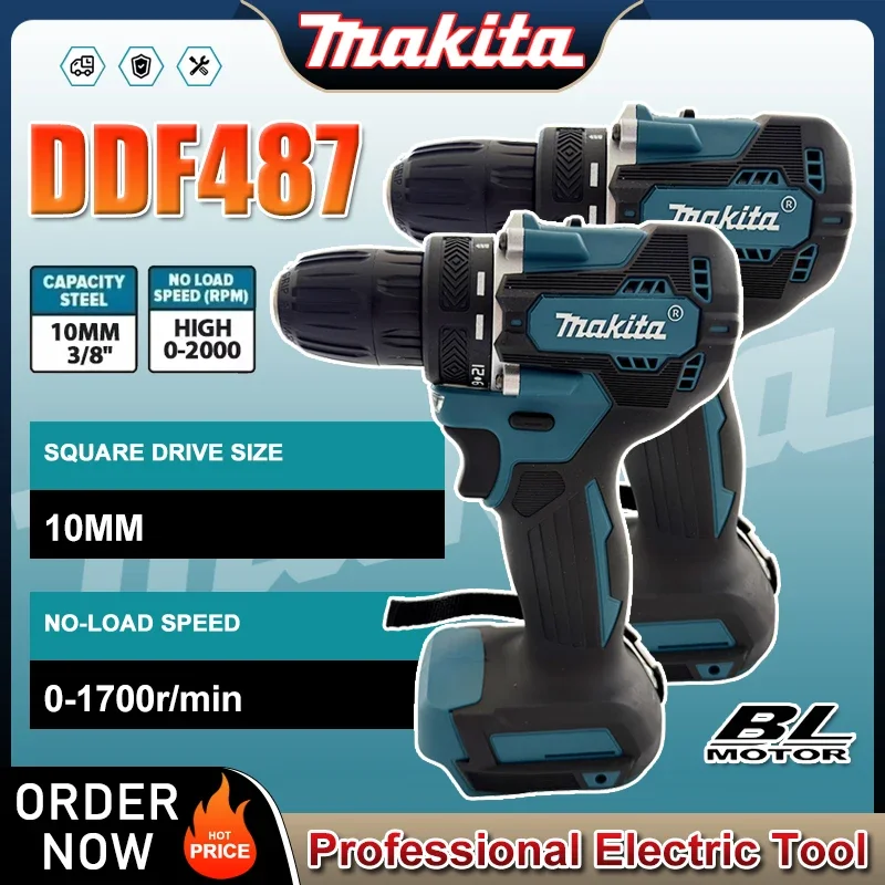 

Makita DDF487 18 В Аккумуляторная бесщеточная электрическая дрель-шуруповерт Компактный электрический бесщеточный двигатель с высоким крутящим моментом LXT с регулируемой скоростью