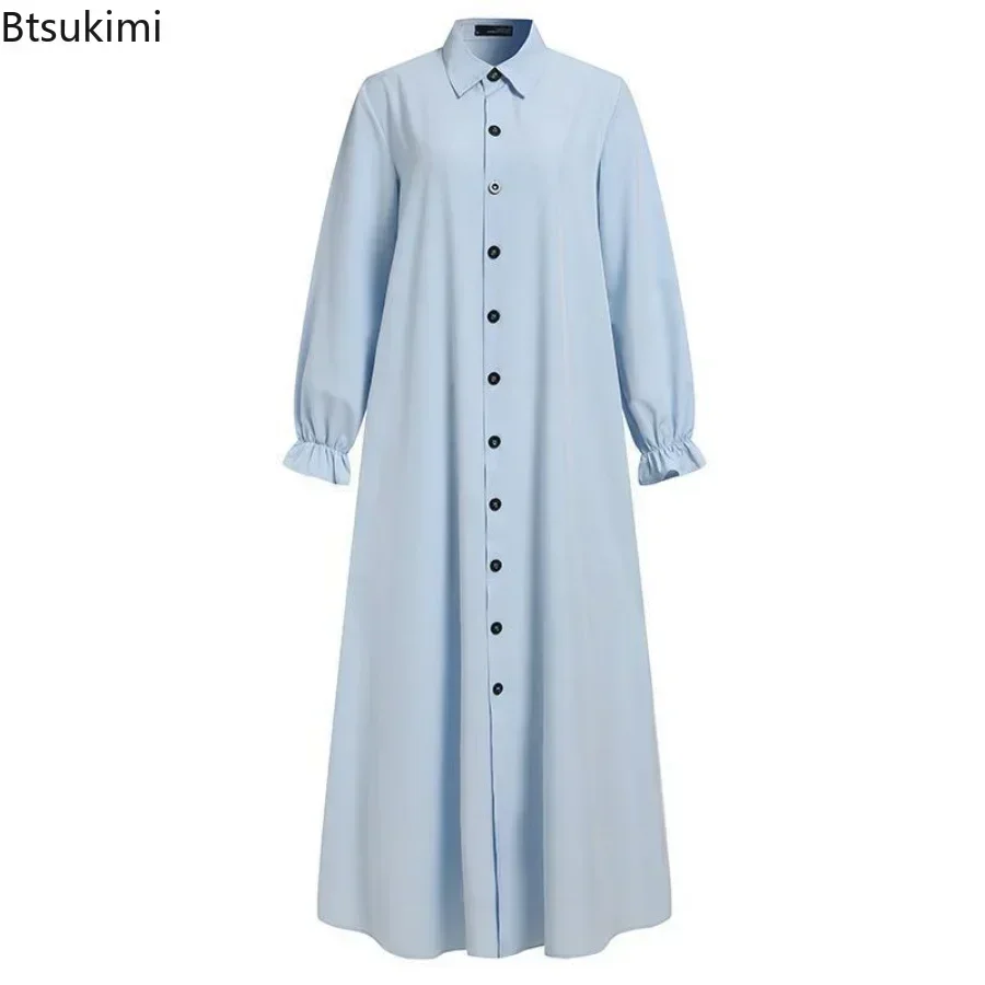 جديد 2025 فستان نسائي إسلامي عتيق سادة عباية نسائية إسلامية بياقة قميص واحدة الصدر رداء إسلامي غير رسمي المملكة العربية السعودية فام #5