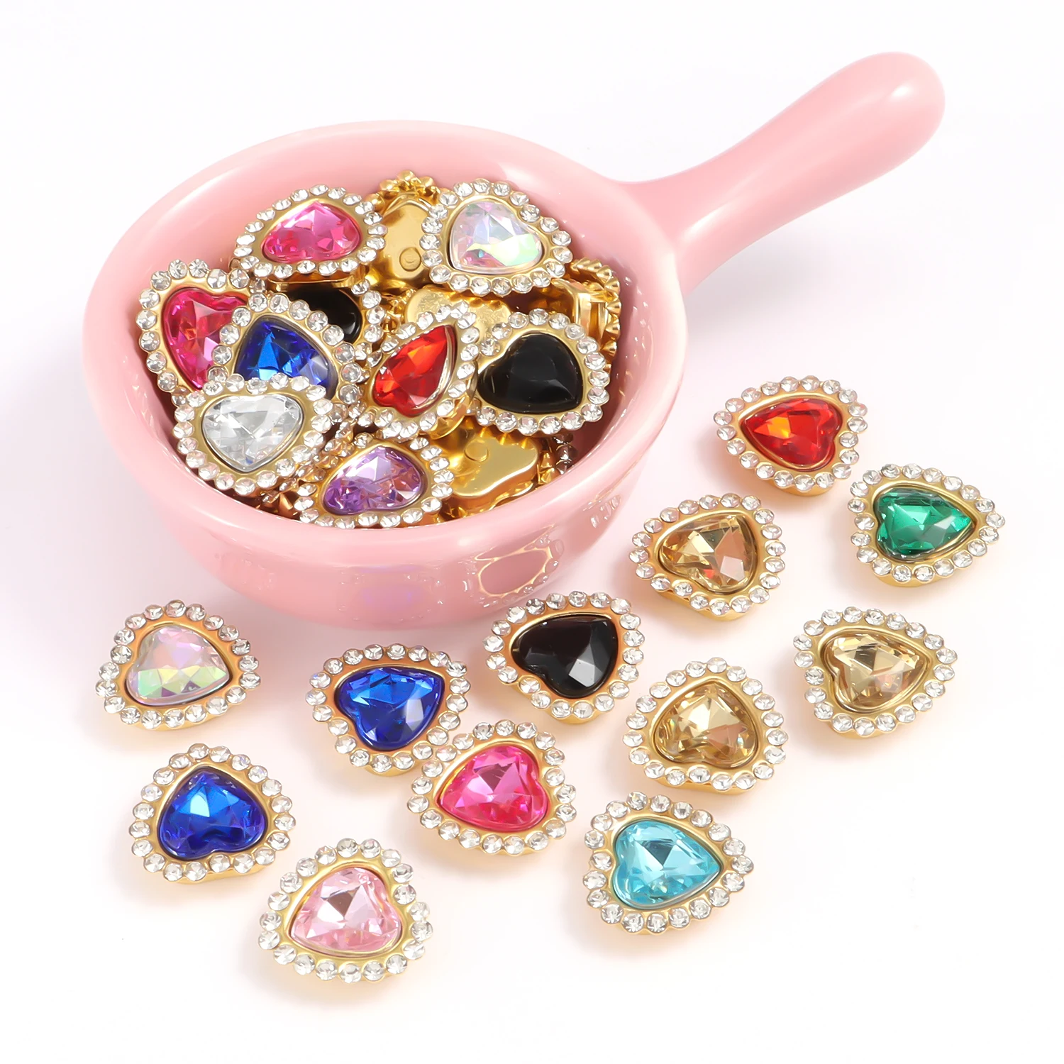 30 Stück 10 mm Pfirsich Herz Sonnenblume Gold flacher Boden Hand zum Aufkleben auf Strass DIY Kleidung Schuhe Tasche Haarschmuck Zubehör – Detail 3