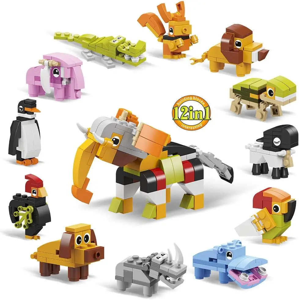 

12 in 1 Mini Animal Building Block Set, Stem Building Brick Animal Kingdom Zoo Toys for Kids