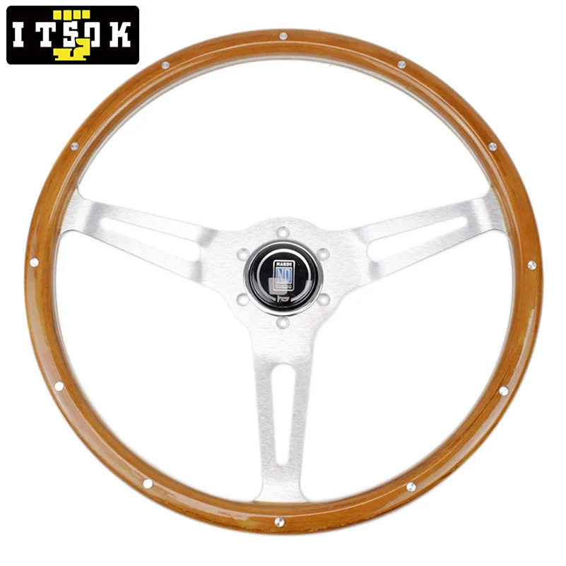 ND Universal Racing 15inch 380mm Wood Steering Wheel Classic Vintage Rivet Solid Wood JDM Car Tuning Volante