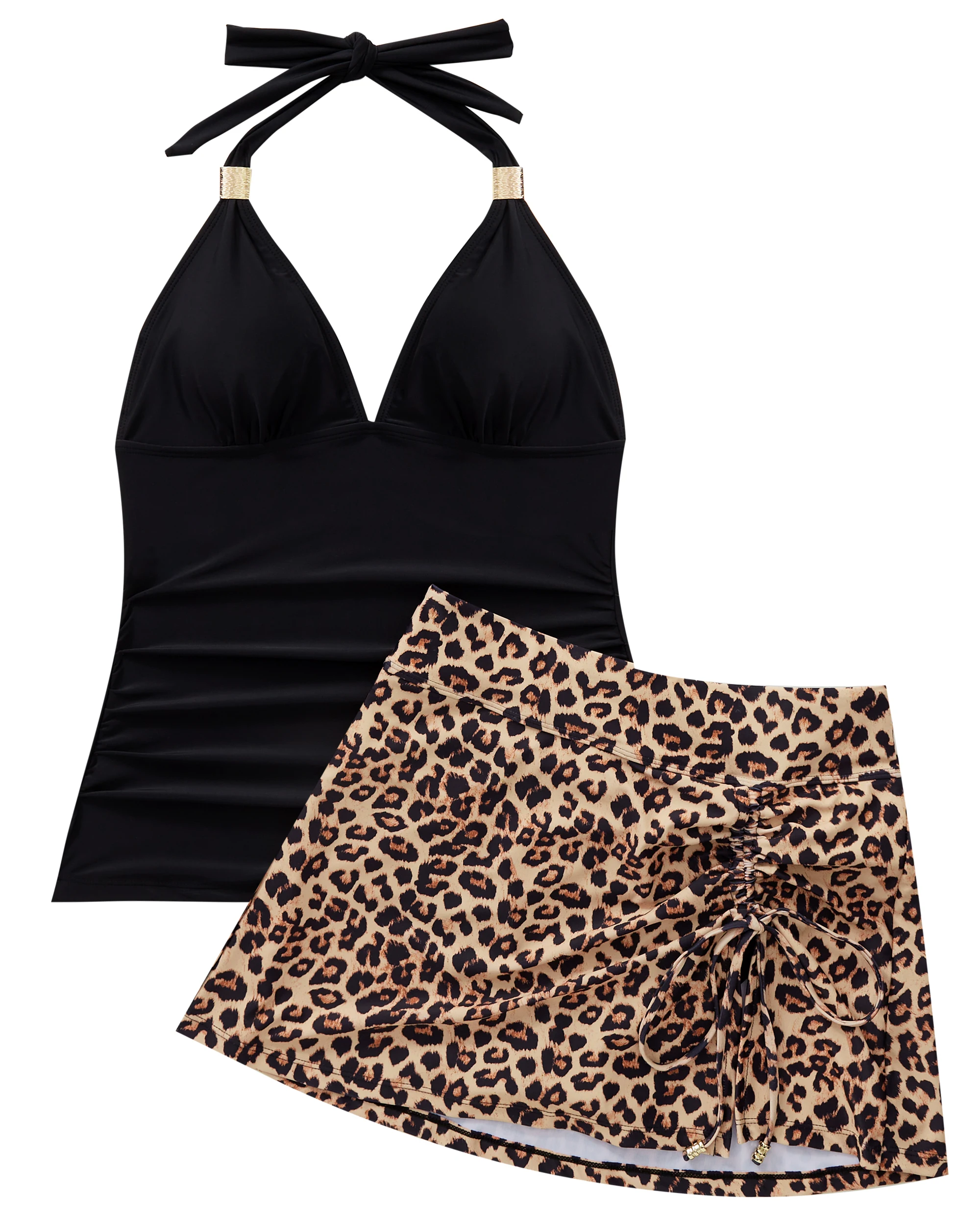 Damen Tankini-Set, Neckholder-Top mit V-Ausschnitt, Badeanzüge mit hoher Taille und Röcken, Bademode, Strandkleidung, Schwimmanzüge, Größe XXL, Tankini Mujer – Detail 39