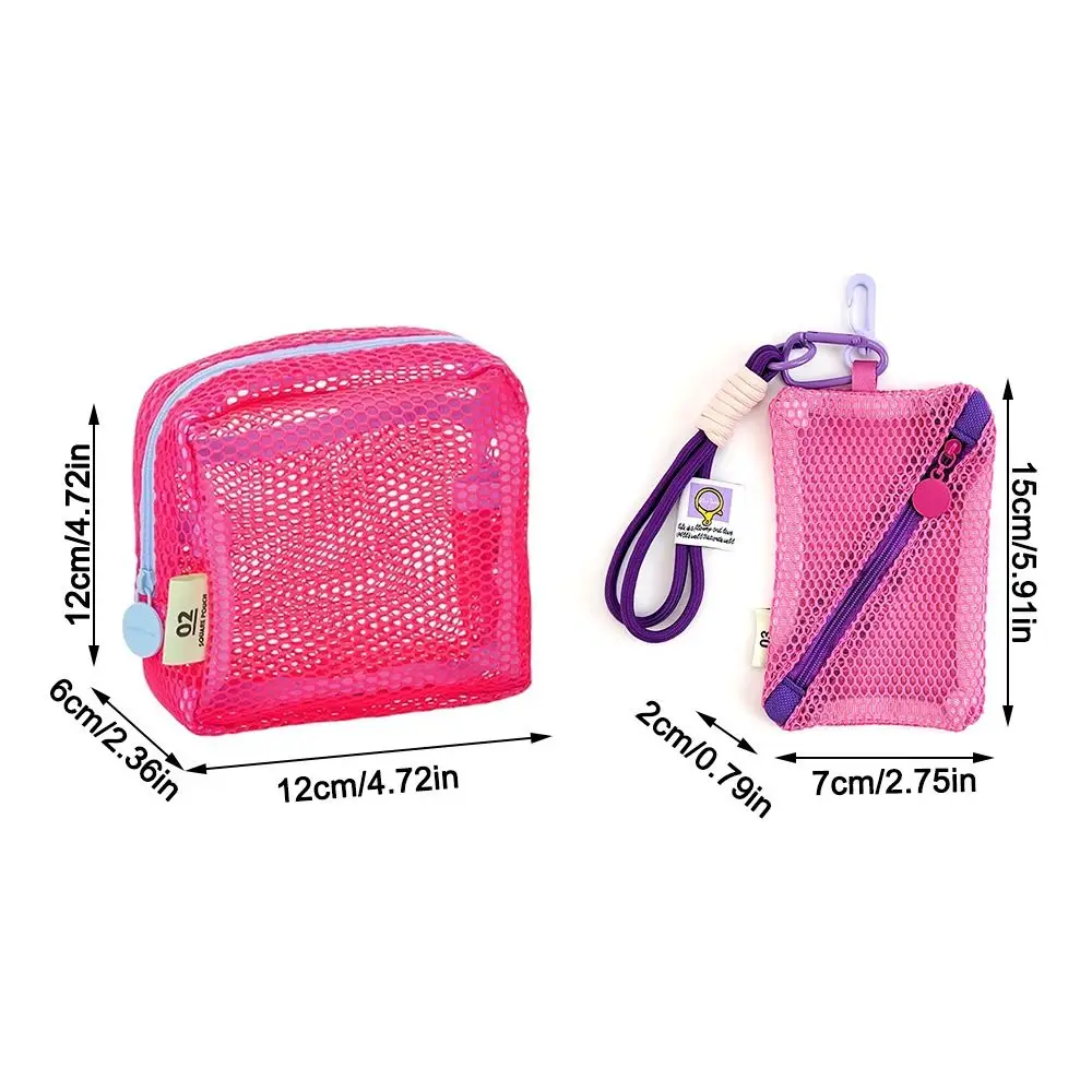 Portable Mesh Cosmetic Bag Dopamine Color Storage Makeup Case Women Mesh Toiletry Storage Pouch Organizer
