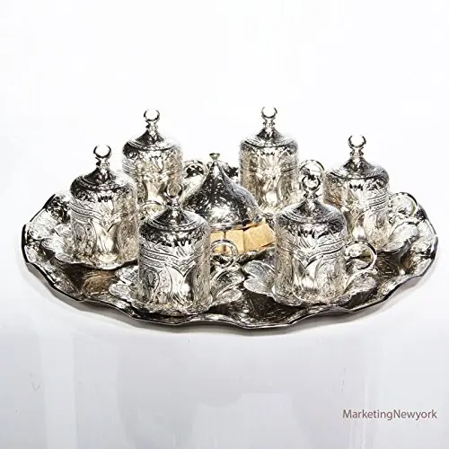 27 Pc Ottoman Turkish Greek Arabic Coffee Espresso Serving Cup Saucer Gift Set(silver)