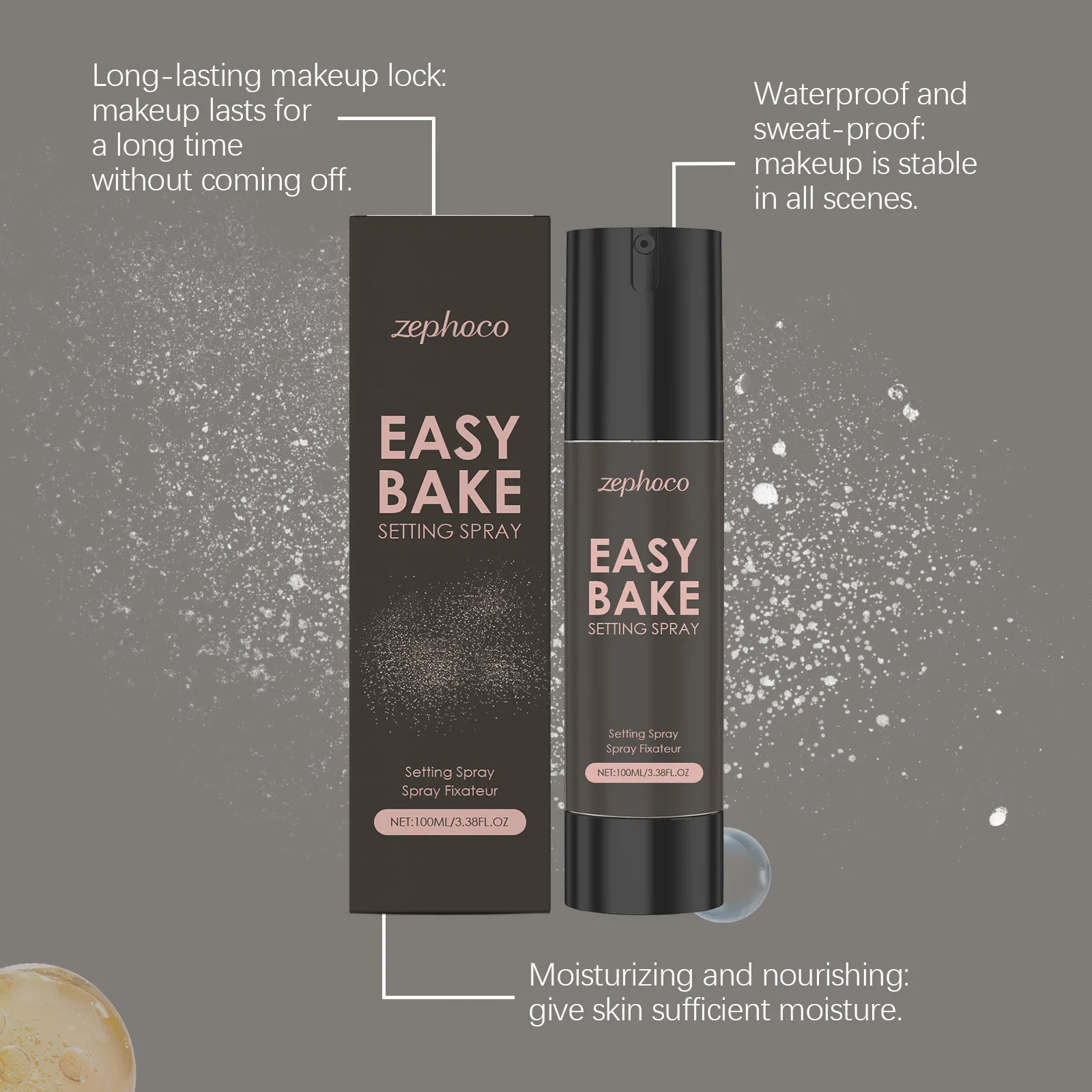 100 ml Zephoco Easy Bake Makeup Setting Spray Poeder Langdurige Make-up Lock Easy Bake Waterdichte Hydraterende Huid Make-up Verzorging