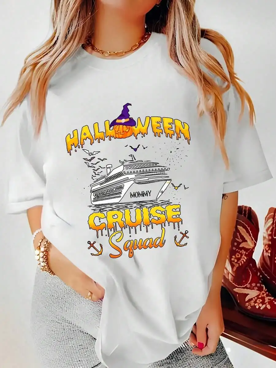 

Halloween Party Womens Plus Size Cotton Round Neck Tee