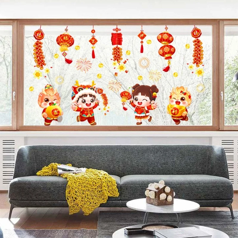 Adesivo da parete rimovibile in PVC con decalcomania da parete festiva capodanno cinese 2024 per decorazioni per le vacanze sul mercato delle scuole ufficio