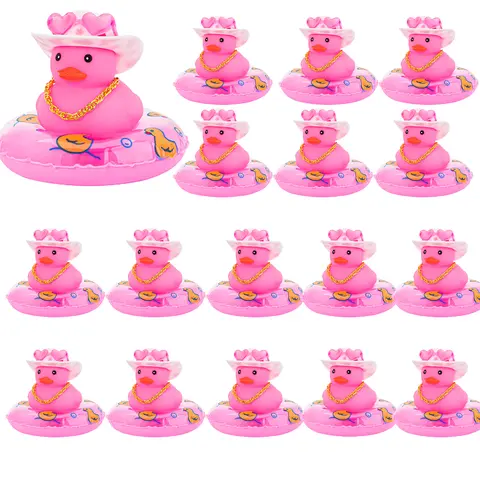 6/12/24 pcs Pink Cowboy Rubber Duck Mini Rubber Duckies with Mini Cowboy Hat Swim Circle Necklace Sunglasses for Toys Car
