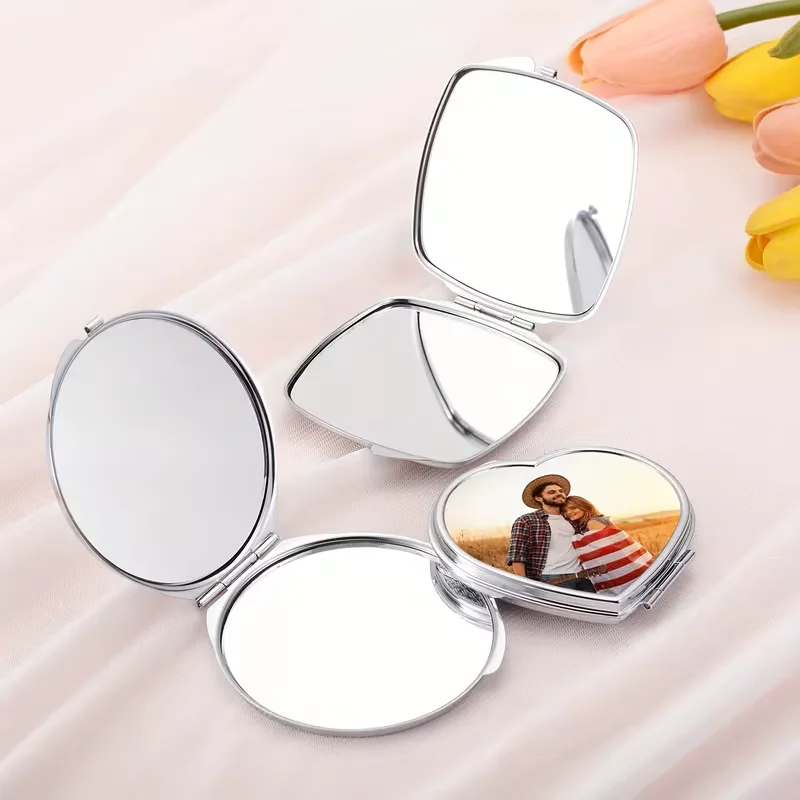 Custom Heart-Shaped Photo Makeup Mirror - Double-Sided Portable Folding Magnifier, Personalized Gift for Wife/Mom/Girlfriend