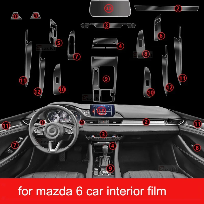 

For Mazda 6 Atenza 2020-2023 TPU Transparent Protection Repair Film Interior Sticker Center Console Navigation Gear Door Windows