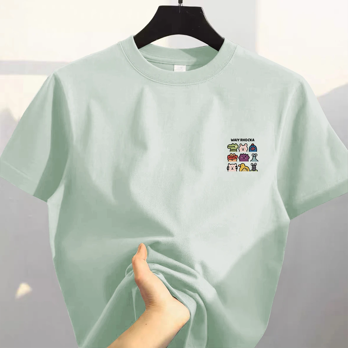 

Cartoon Print Pure Cotton ort Sve T-irt ex Casual Versatile Base Layer Summer Loose Fit Youthful Trend Regular Length