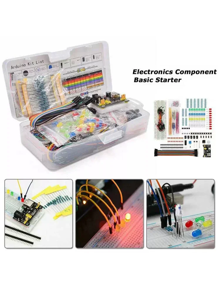1 Juego de componentes electrónicos Kit de inicio placa de pruebas LED zumbador resistencia Transistor 1N4007 PN2222 4N35 74HC595 10UF 100UF 50V