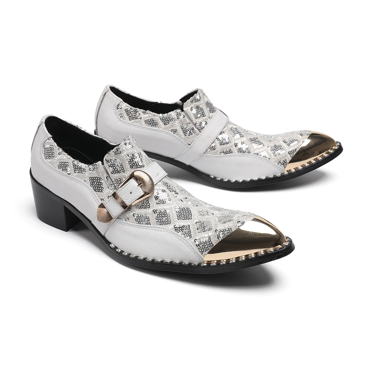 Włoskie męskie buty wizytowe Zapatos Hombre Obcasy Męskie Oksfordy z klamrą na pasku Buty na przyjęcie ślubne Skórzane złote palce Męskie buty biznesowe