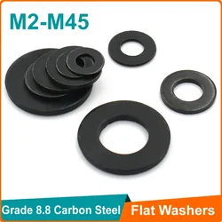 1-100pcs Grade 8.8 Black Carbon Steel M2 M2.5 M3 M4 M5 M6 M8 M10 M12 M14 M16-M45 DIN125 Flat Washer Plain Gasket