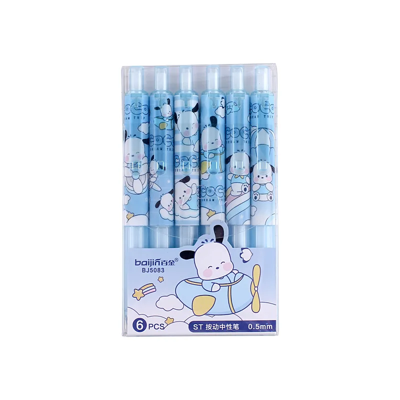 

6pcs Sanrio Pen Mymelody Pachacco Cinnamoroll Press The Neutral Pen High Appearance Level Students Quick Dry Test Pen 0.5 Black