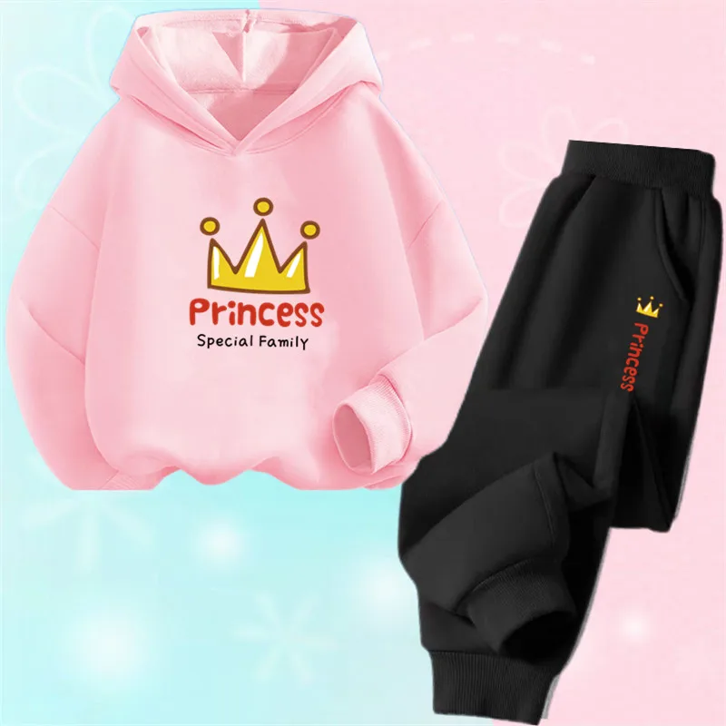 

Princess Crown Girls Clothing Set Cartoon Cute Girl Print Long Sleeve Hoodie and Sweatpants 2pcs Tracksuit Fashion Clothes