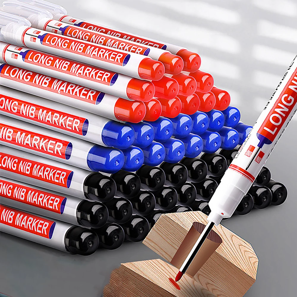 6PCS 20mm Deep Hole Long Nib Head Markers For Metal Perforating Pen Waterproof Bathroom Woodworking Decoration Multi-Purpose