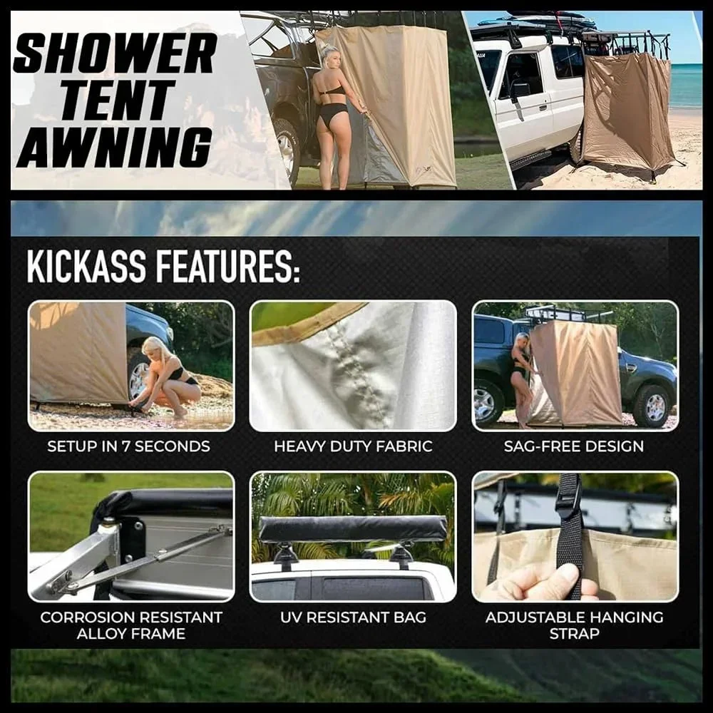 Hot Sale Offroad Privacy Car Side Awning Camping Shower Tents Portable Bathing Room with LED Light