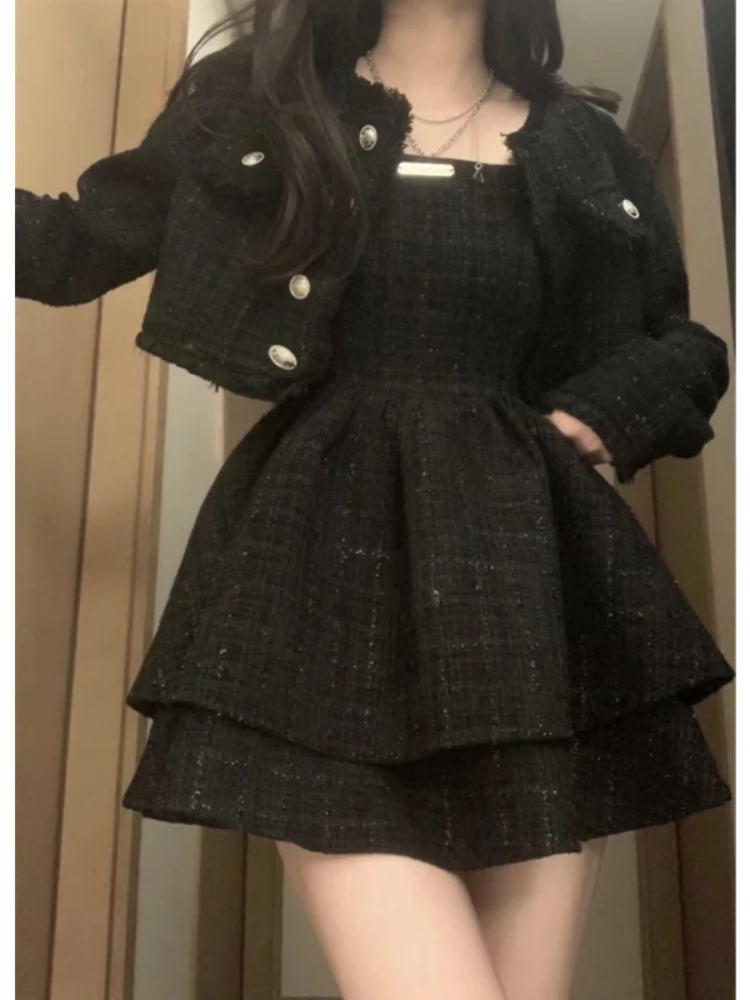 

Осенний корейский модный французский элегантный женский комплект из двух предметов, шикарный утягивающий милый офисный женский комплект, дизайнерская женская одежда, наряды