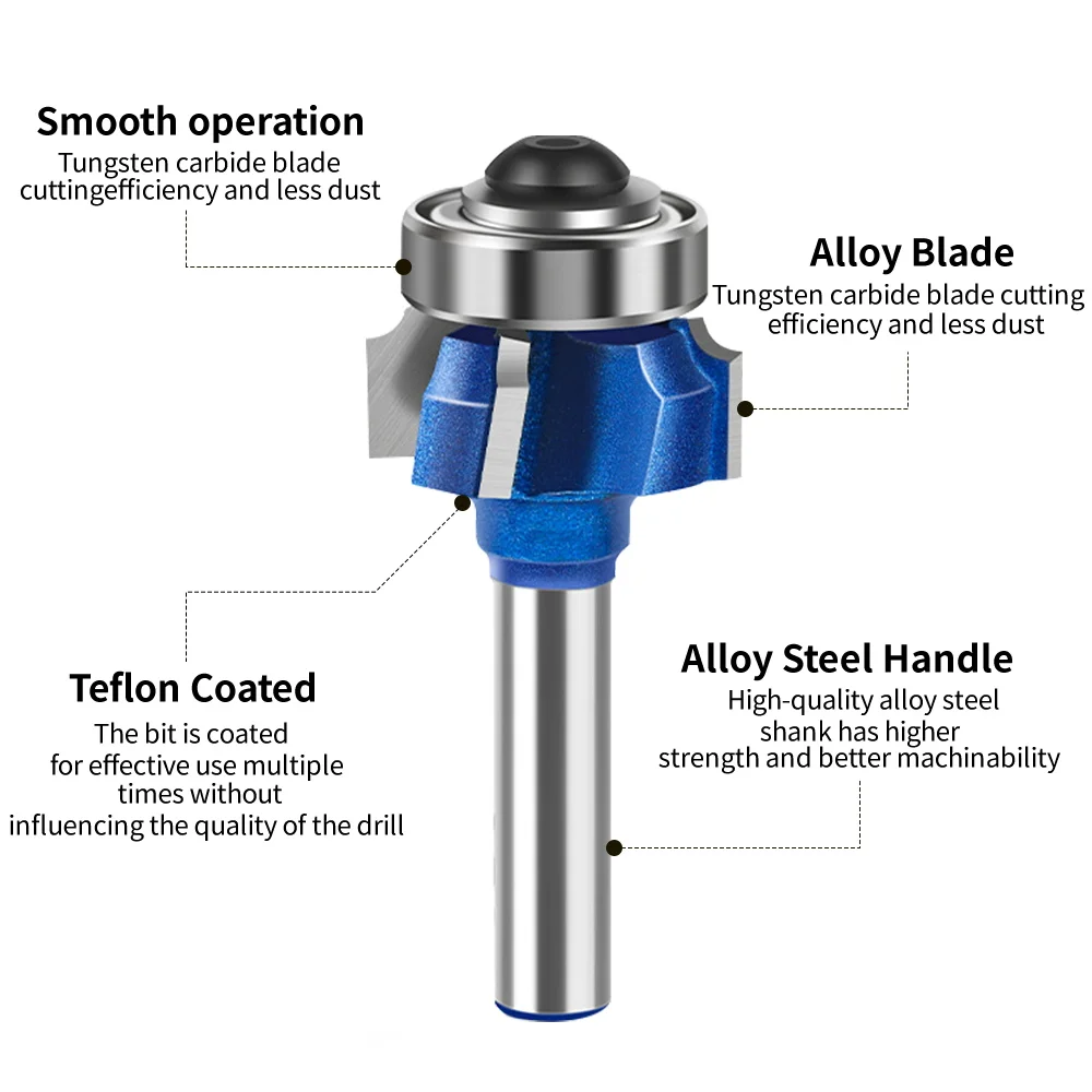 8mm 6mm 1/4inch 4 Flutes Corner Rounding End Mills Wood Router Bit Set With Bearing Milling Cutter For Carpentry Tools R1 R2 R3