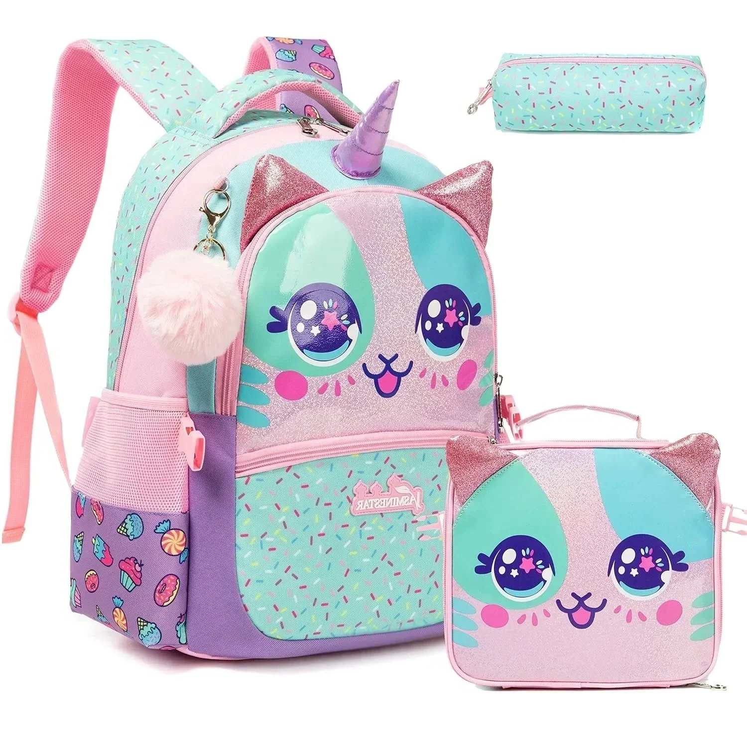 Primary School Backpack for Girls Set 16 Inch Cute School Bags for Kids for Elementary Students Kindergarten BookBag