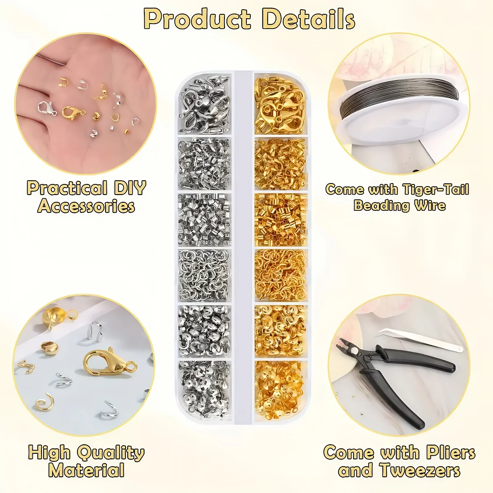 1203 Teile/Set, 1 Werkzeugset für die Schmuckherstellung, DIY Perlen-Draht-Armband, Halskette, Schlüsselanhänger-Zubehör für die Schmuckherstellung – Detail 7