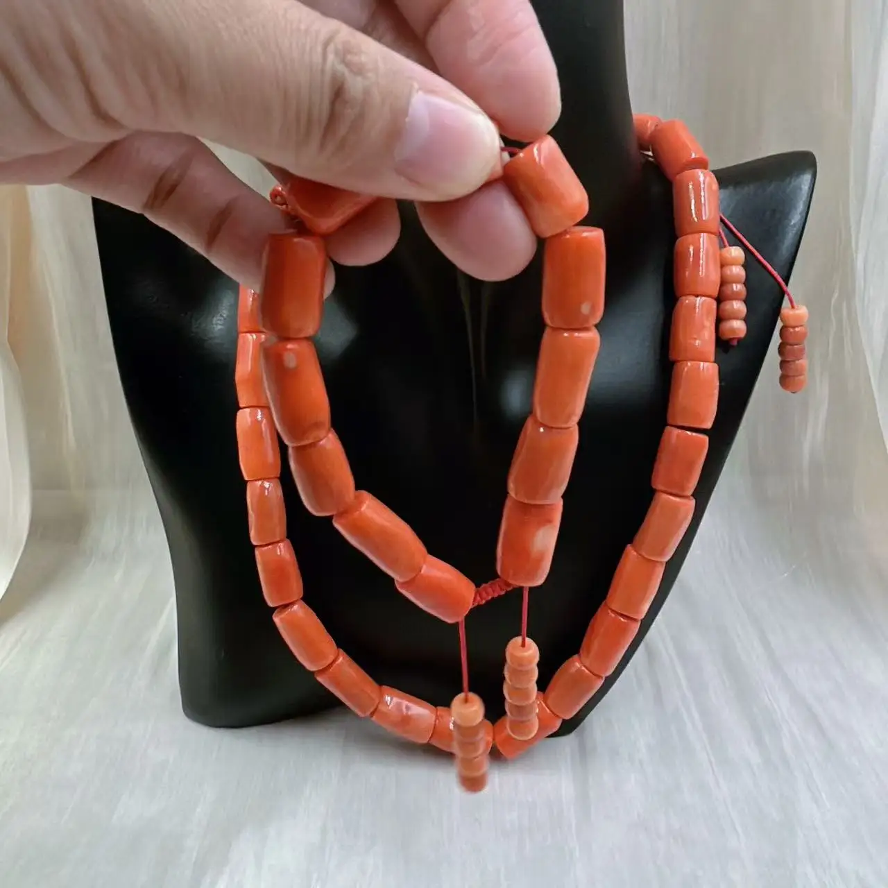 10-12mm Vintage Natural Sea Bamboo Orange Coral Tibet Aka Jewelry Short Collar Necklace Bracelet Jewelry Set 20