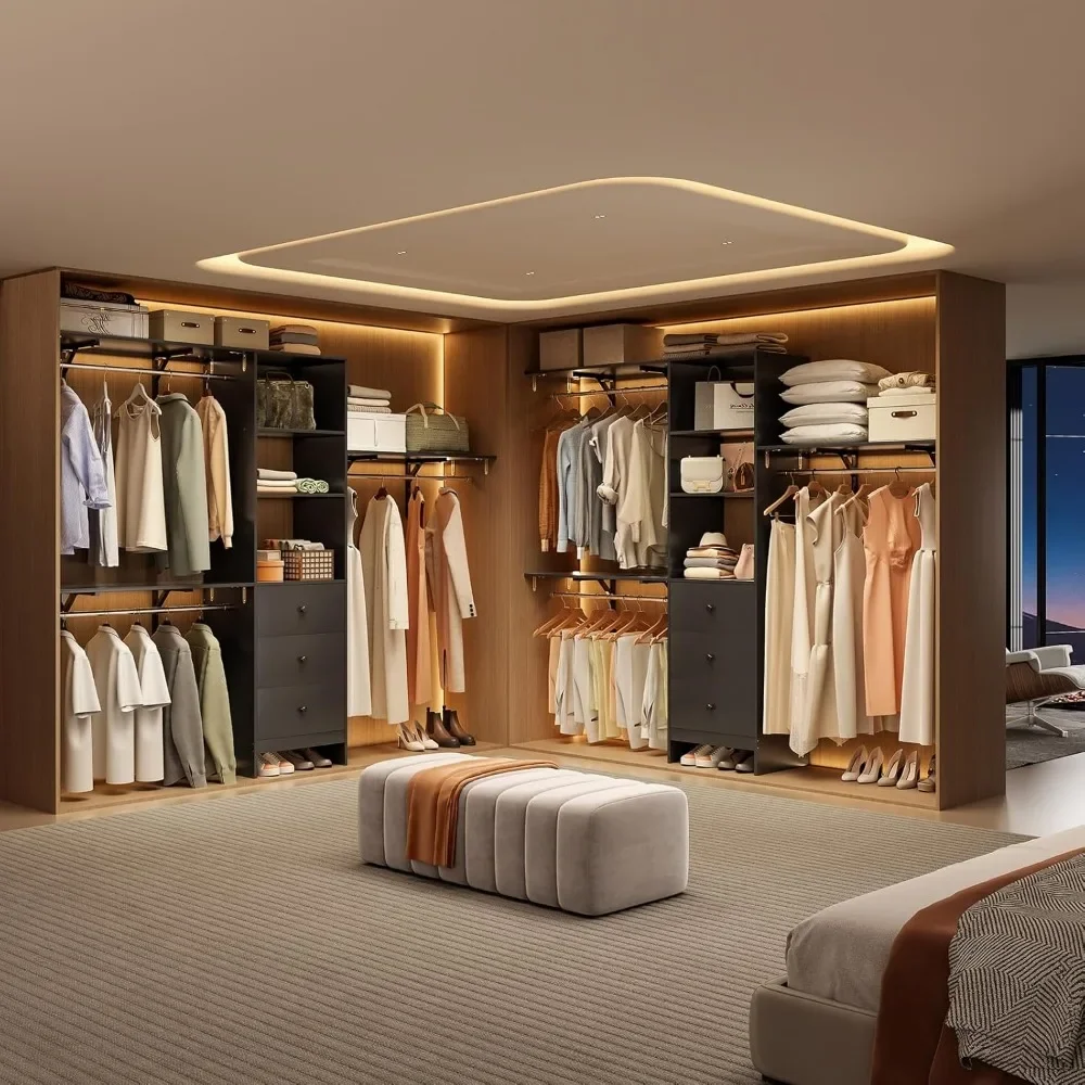 High Capacity Wardrobe Rack with 3 Drawers & Expandable Hanger Rods - Fits 6-9 ft Spaces